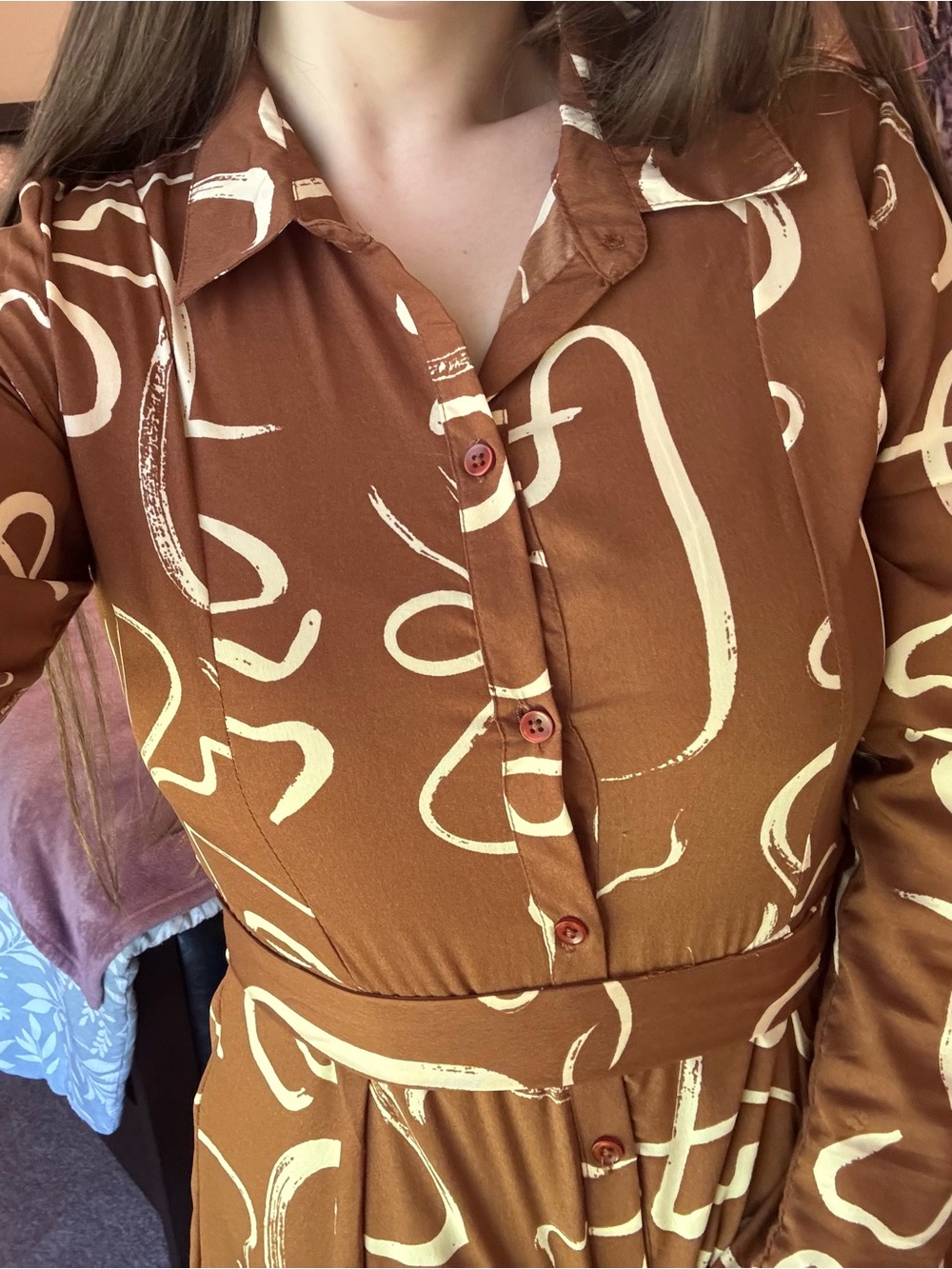 Versona Brown and White Abstract Button-Front Dress - Picture 5 of 6